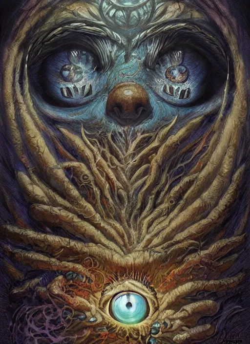 Image similar to cookie monster glowing eyes, shamanic poster lsd art, intricate, elegant, highly detailed, centered, digital painting, artstation, concept art, smooth, sharp focus, illustration, artgerm, tomasz alen kopera, peter mohrbacher, donato giancola, joseph christian leyendecker, wlop, frank frazetta