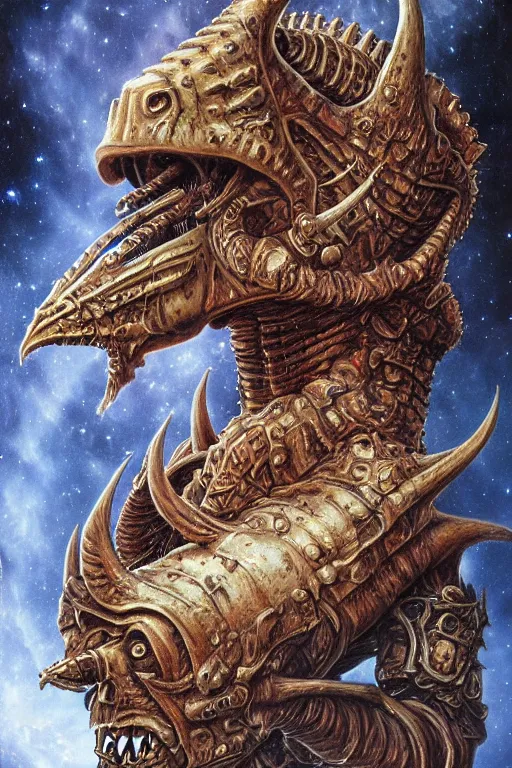 Image similar to sideview waist up portrait of anglerfish wear baphomet armor made with porcelain by jeff easley and peter elson, beautiful eyes and face, symmetry face, galaxy, gothic, surreal, dread, highly detailed, intricate complexity, epic composition, magical atmosphere, masterpiece, award winning, trending on artstation