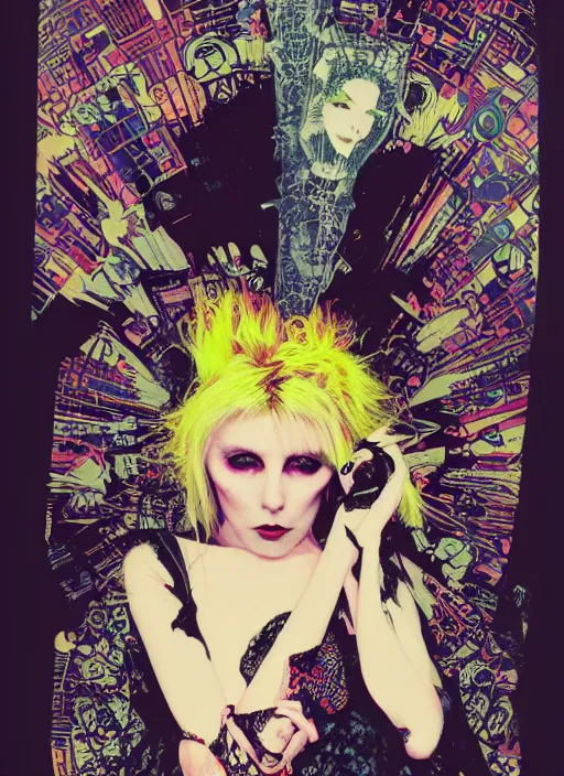 Image similar to cute punk goth fashion fractal young Debbie Harry posing by Zhang Jingna, punk poster art by Victor Moscoso Dan Mumford Kilian Eng Hannah Jeffrey Smith Rick Griffin Alphonse Mucha Gustav Klimt Ayami Kojima Amano Charlie Bowater