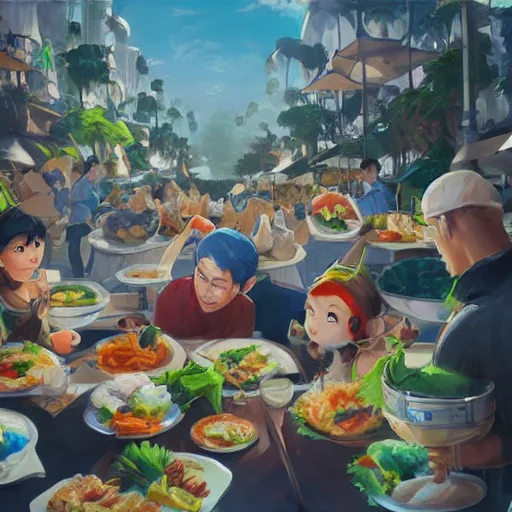 Image similar to artwork of a food feast, by rossdraws, matte painting, trending on artstation, gopro pov
