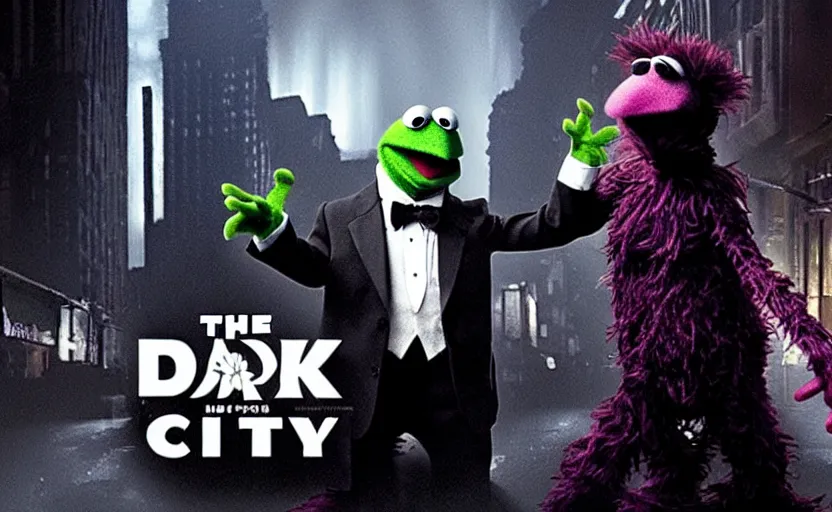 Image similar to the movie Dark City but everything is muppets vfx film