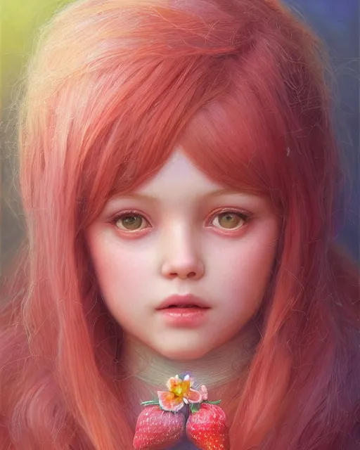 Image similar to strawberry shortcake portrait | highly detailed | very intricate | symmetrical | whimsical and magical | soft cinematic lighting | award - winning | closeup portrait | doll | painted by donato giancola and mandy jurgens and ross tran | pastel color palette | featured on artstation