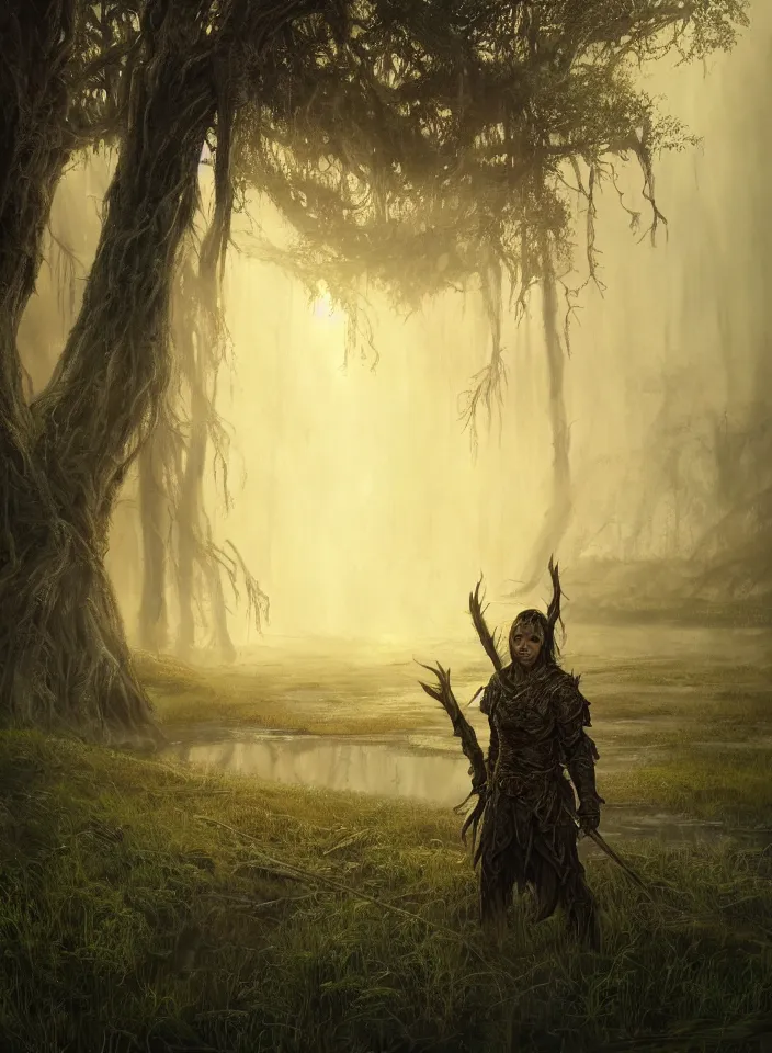 Image similar to a portrait of an onodrim ent guarding the marshy swamps from skyrim, fantasy setting, serene environment, serene colors, soft lighting, atmospheric, cinematic, moody, in the style of diego koi, gina heyer, luiz escanuela, art by alyssa monk, hyperrealism, rule of thirds, golden ratio, oil on canvas, 8 k