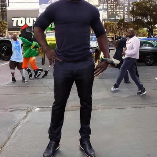 Prompt: kevin hart, 7 foot tall, ultra realistic, full length shot,