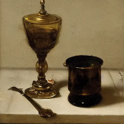 Prompt: still life by willem claesz heda