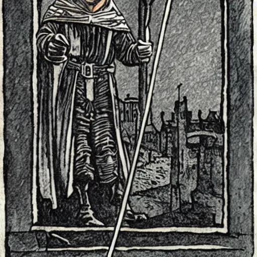Prompt: Robin Hood character stamp in medieval style by frank godwin and moebius, ink outline, charcoal on paper, exlibris, rubber stamp