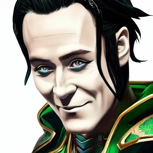 Prompt: Loki portrait, anime style, intricate, detailed, photorealistic, trending on artstation, studio lighting, 4k, 8k