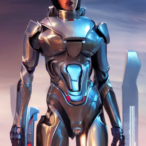 Prompt: a woman hero in a themed futuristic metal suit, super hero, armor, sleek, beautiful face, cinematic pose, sci - fi, egypt themed art, photorealistic, 8 k, pharah, ultron, concept art, extremely detailed
