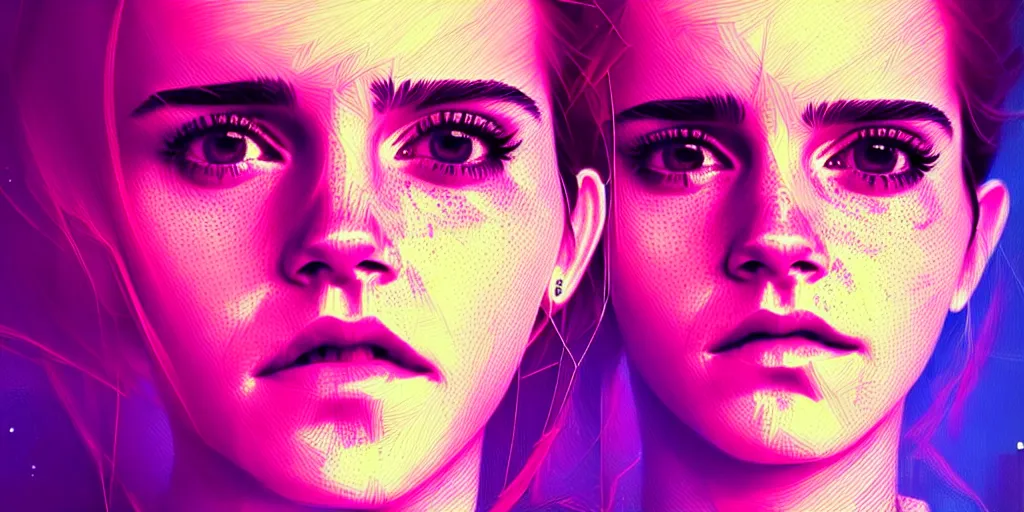 Image similar to hyperrealistic portrait of Emma Watson, full body portrait, well lit, intricate abstract. cyberpunk, intricate artwork, by Tooth Wu, wlop, beeple, in the style of Jin Kagetsu, James Jean and wlop, highly detailed, sharp focus, intricate concept art, digital painting, ambient lighting