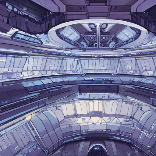 Image similar to one thousand aligned cryogenic pods, spaceship hangar, symmetrical, sci-fi, cryogenic pods, many cryogenic pods, interior, 4k, wide shot, matte painting, oil painting, concept art, art station, style of Laurie Greasley and Satoshi Kon