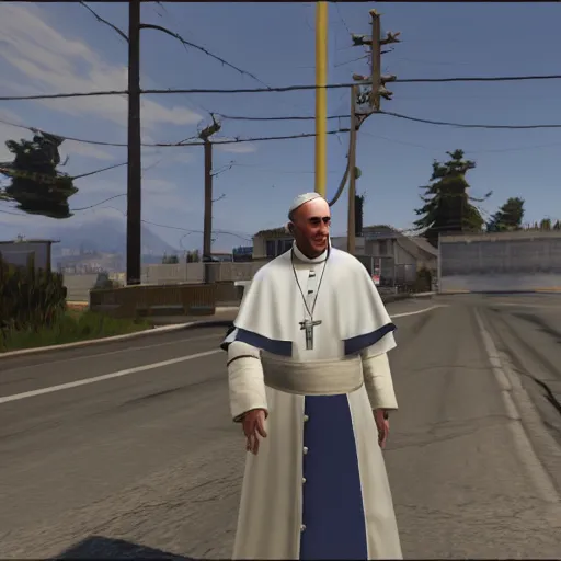 Image similar to the pope as a game character in gta 5, game graphics, game screenshot