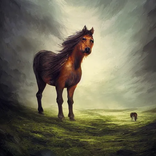 Image similar to a Shetland pony centaur by nuri iyem, james gurney, james jean, greg rutkowski, anato finnstark. hyper detailed, 50mm, award winning photography.