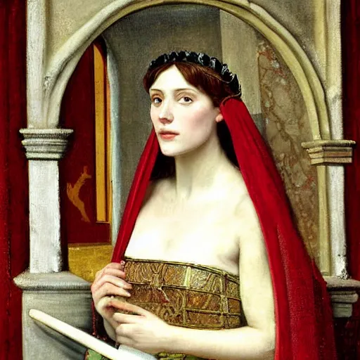 Prompt: Pre-Raphealite painting of a stunning medieval princess by John Collier