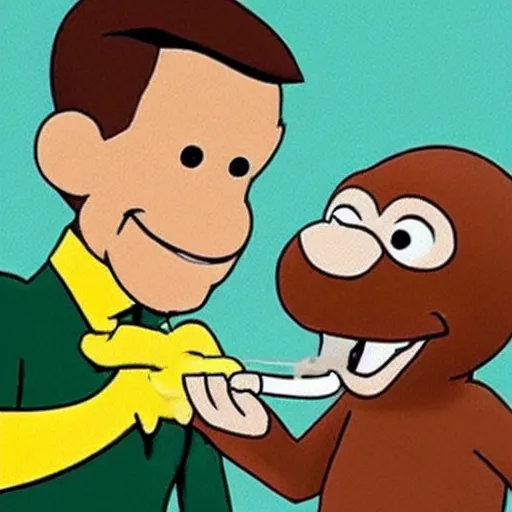 Prompt: curious george smoking a bong