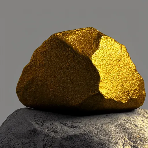 Prompt: a golden rock on top of a pile of normal rocks, octane render, dramatic lighting, beeple