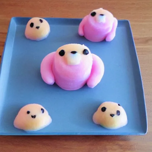 Image similar to cute japanese dessert in the shape of a bear pastel colors