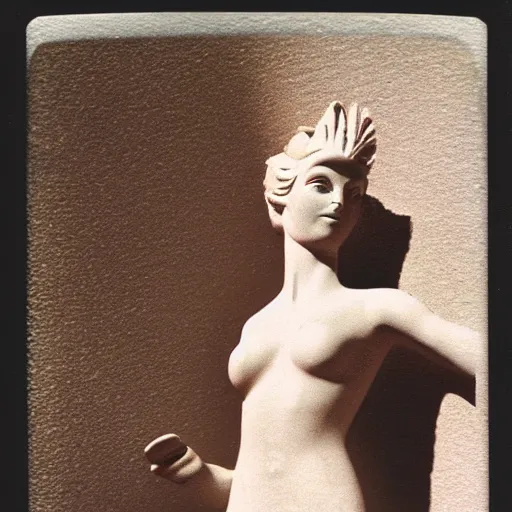 Image similar to Polaroid photo of fragmented greek sculpture of Disney's Elsa
