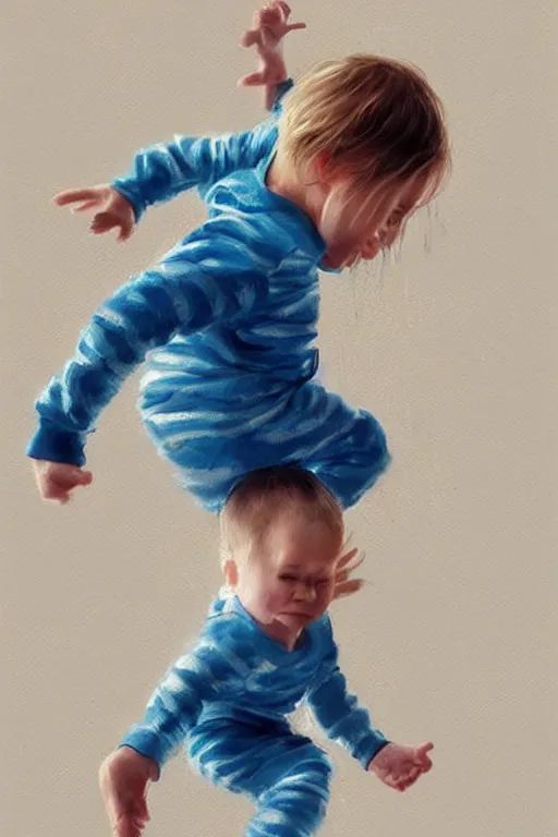 Image similar to happy toddler dancing, wearing pajamas. clean elegant painting, very detailed. by artgerm and greg rutkowski