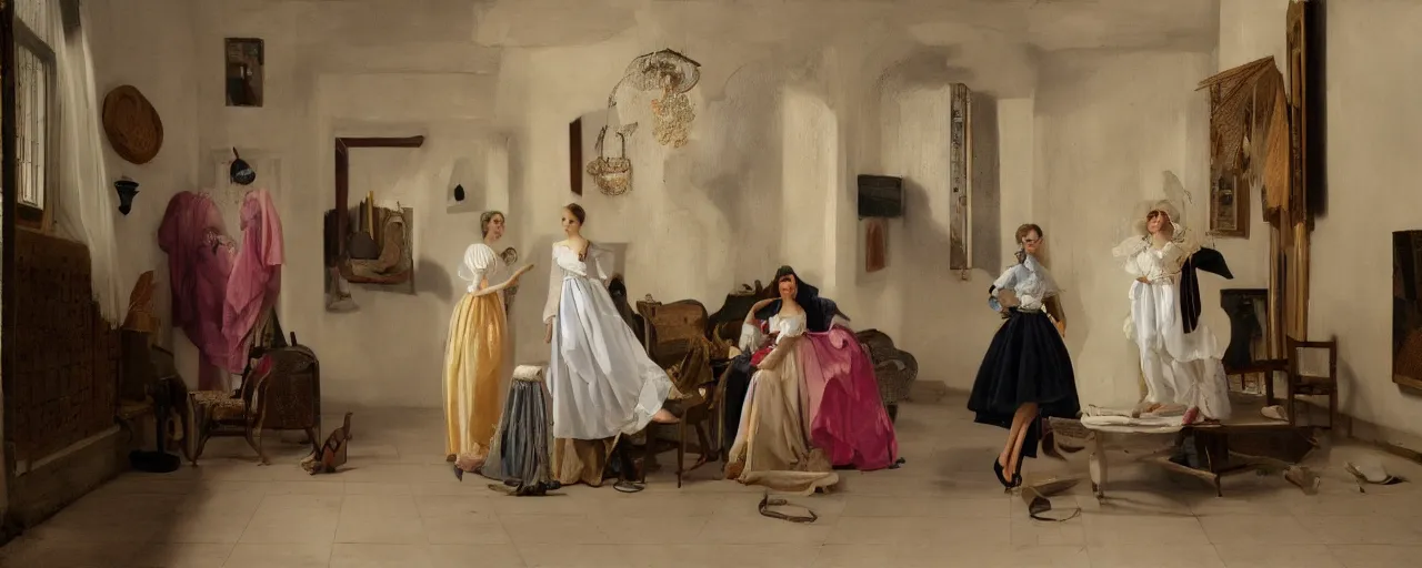 Prompt: photorealistic photoshoot puerto rican fashion designer clothe in tetradic color scheme, pieter de hooch lighting