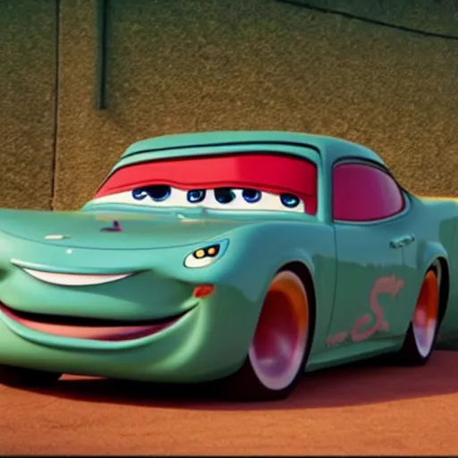 Prompt: car jesus christ chrysler as a car from cars 2, jesus, as a car from the movie pixar's cars 3, cinestill,
