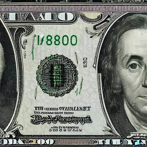 Prompt: $ 1 0 0 bill with god in the portrait