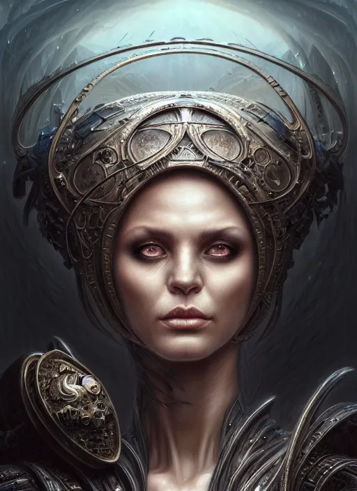 Image similar to closeup portrait shot of female necromancer in a scenic dystopian environment, intricate, elegant, highly detailed, centered, digital painting, artstation, concept art, smooth, sharp focus, illustration, artgerm, tomasz alen kopera, peter mohrbacher, donato giancola, joseph christian leyendecker, wlop, boris vallejo