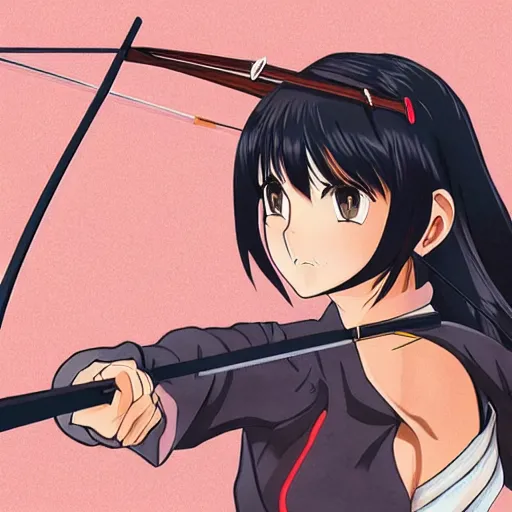 Image similar to woman with a bow and arrow anime, art illustration, incredibly highly detailed and realistic, 8 k, sharp focus