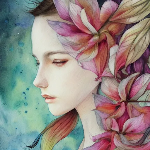 Image similar to watercolor flower by anna dittmann, by marco mazzoni