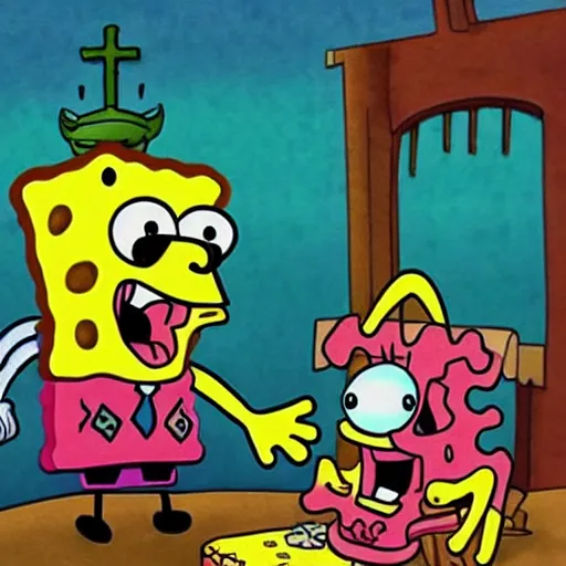 Prompt: “ spongebob enthusiastically joining a satanic cult ”