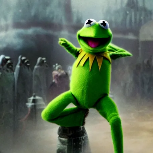 Image similar to photo of Kermit the frog as thor in averngers movie