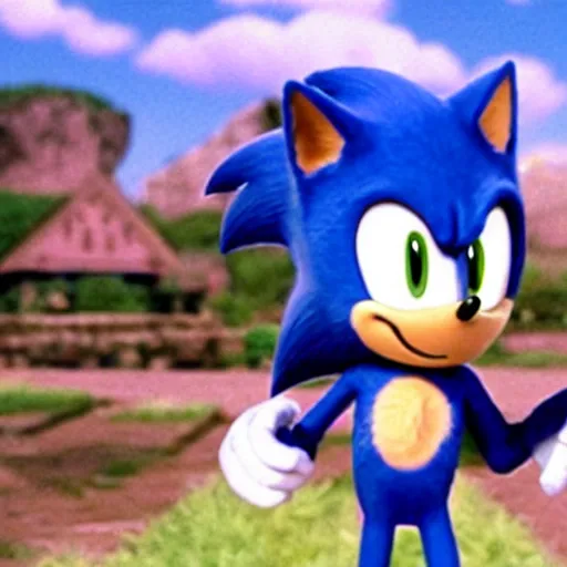 Image similar to film still of sonic the hedgehog giving a sermon. baptist church in rural tennessee background, studio ghibli film