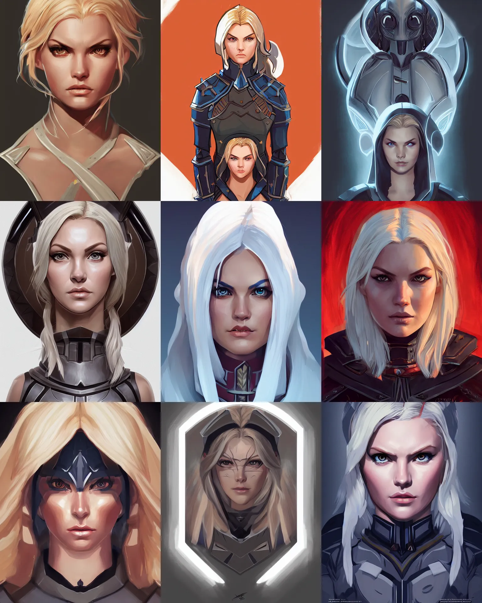 Prompt: front facing symmetrical centered painted portrait, just one head, Elisha Cuthbert as a D&D Paladin, RPG character avatar, Blizzard concept art, global illumination lighting, trending on artstation, by ilya kuvshinov