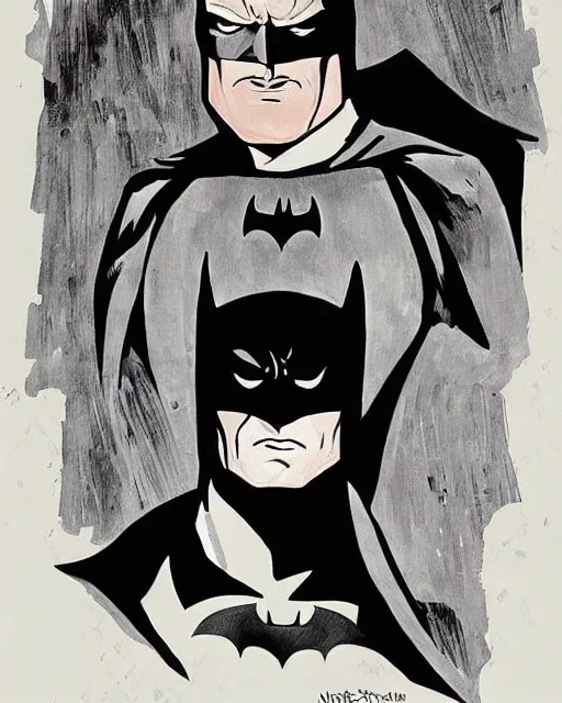 Image similar to portrait of batman, illustration, art by neil gaiman