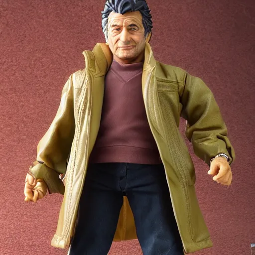 Image similar to peter falk wearing brown jacket anime figurine, goodsmile, product photography
