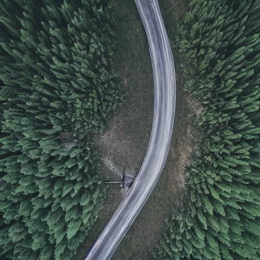 Prompt: drone fotage of an old abandoned road