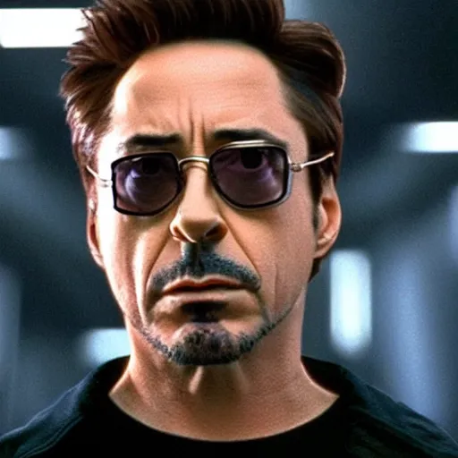 Image similar to Robert Downey Jr in matrix, 8k ultra hd, hyper detailed