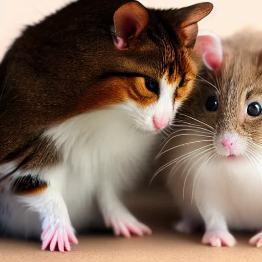 Image similar to hamster and cat, best friends, 4 k