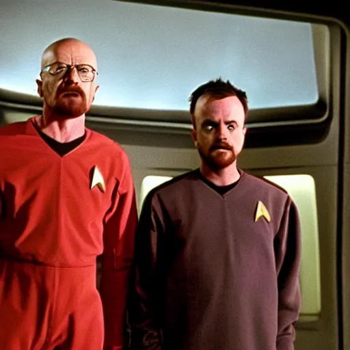 Prompt: walter white and jesse pinkman in star trek, still from star trek