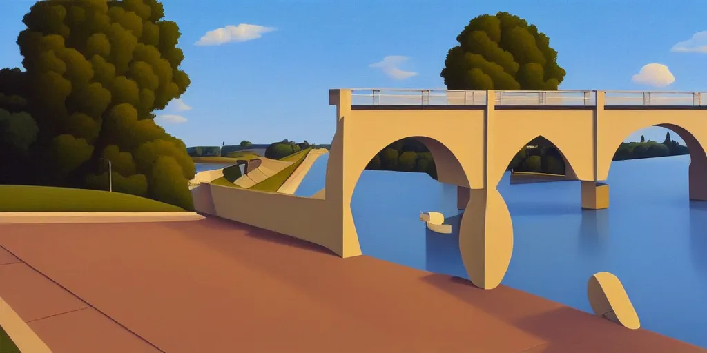 Image similar to bridge, blue sky, summer evening, kenton nelson