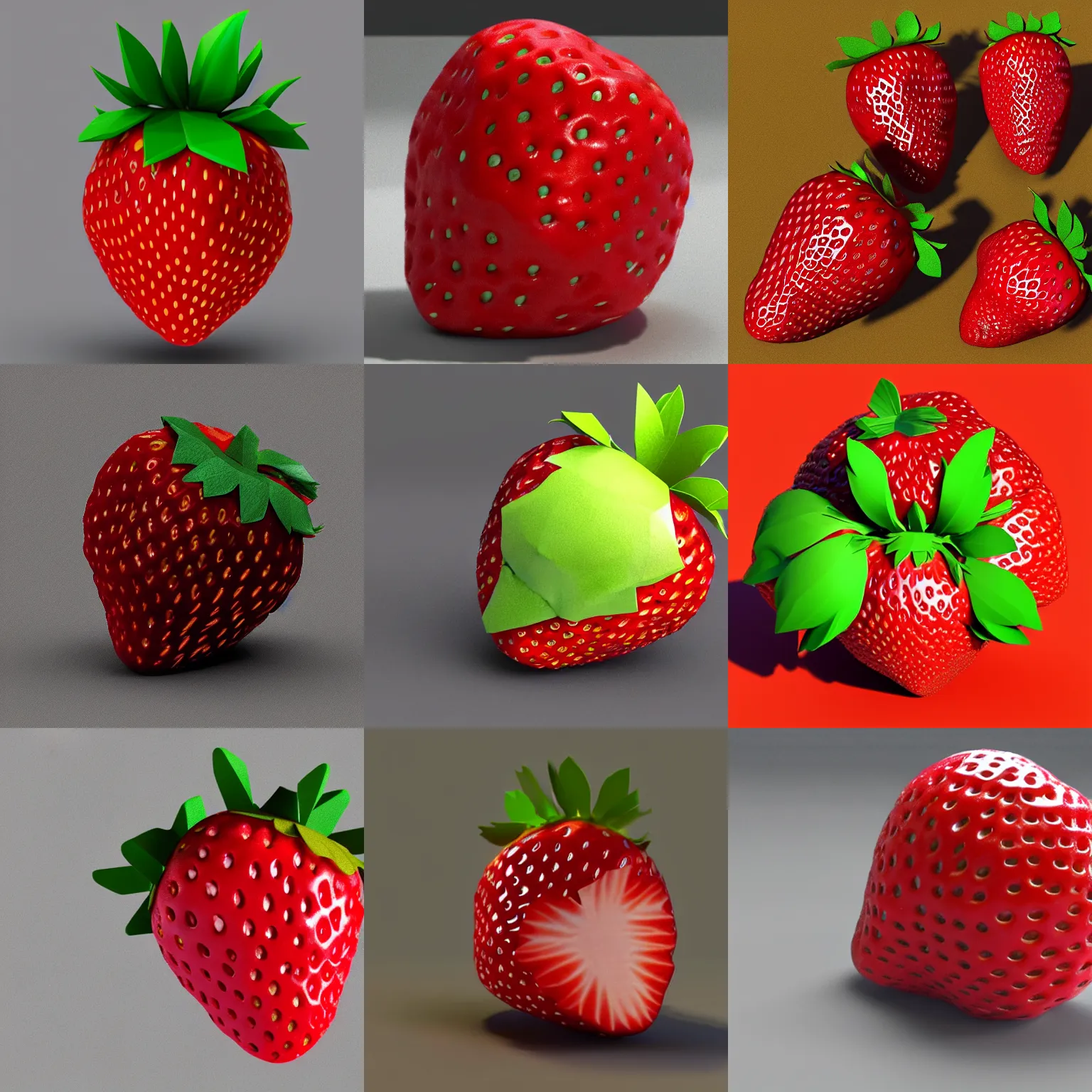 Prompt: 3 d render of a strawberry, low poly