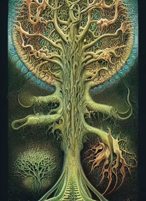 Image similar to tree of life by roger dean and andrew ferez, art forms of nature by ernst haeckel, divine chaos engine, symbolist, visionary, art nouveau, botanical fractal structures, organic, detailed, realistic, surreality