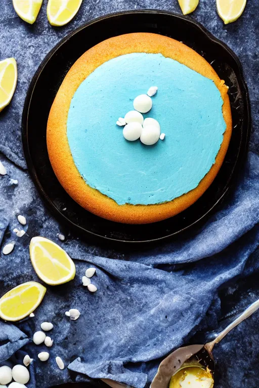 Image similar to blue cake topped with benadryl, professional food photography