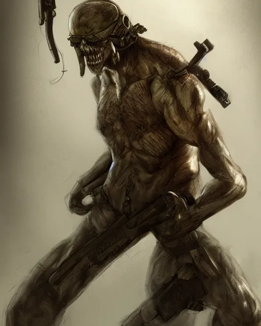 Image similar to rambo exposed to radiation and became scp - 0 0 2 concept art, high detailed, fine art, trending on artstation, smooth draw, sharp focus.