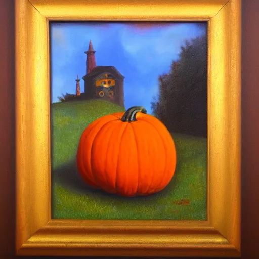 Image similar to pumpkin dream, oil on canvas, surrealism