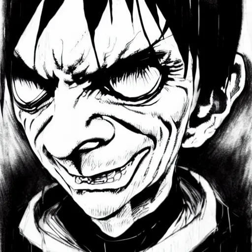 Image similar to Mr Bean looking sinister, by Tsutomu Nihei, highly detailed