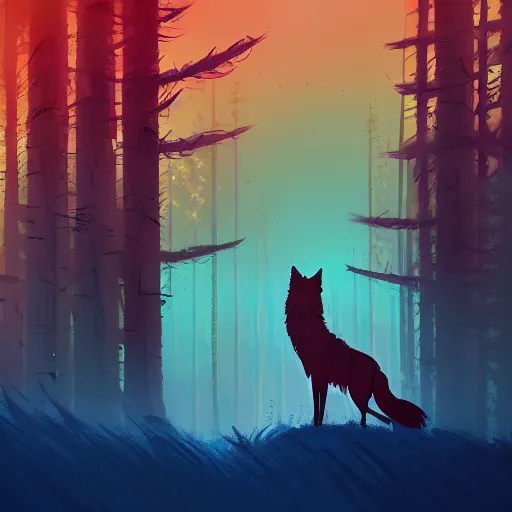 Prompt: a pacific northwest native american wolf standing in a cedar forest, by anton fadeev and simon stalenhag, trending on art station