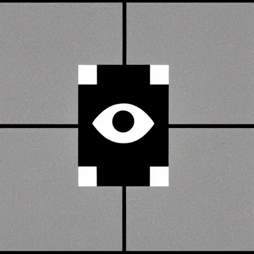 Image similar to corporate logo of an eye, black & white, no gradient ( ( ( ( ( monolithic, capitalism, structure, dark, muted, ominous, rigid, geometrical, minimalist ) ) ) ) )