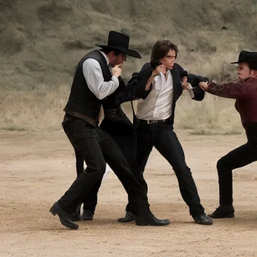 Prompt: a fight has broken out on the set of Westworld