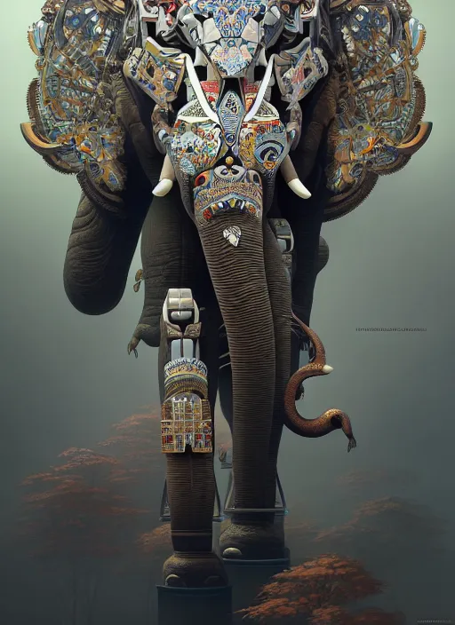 Prompt: symmetry!! portrait of a hybrid robot elephant, floral! horizon zero dawn machine, intricate, elegant, highly detailed, digital painting, artstation, concept art, smooth, sharp focus, illustration, art by artgerm and greg rutkowski and alphonse mucha, 8 k