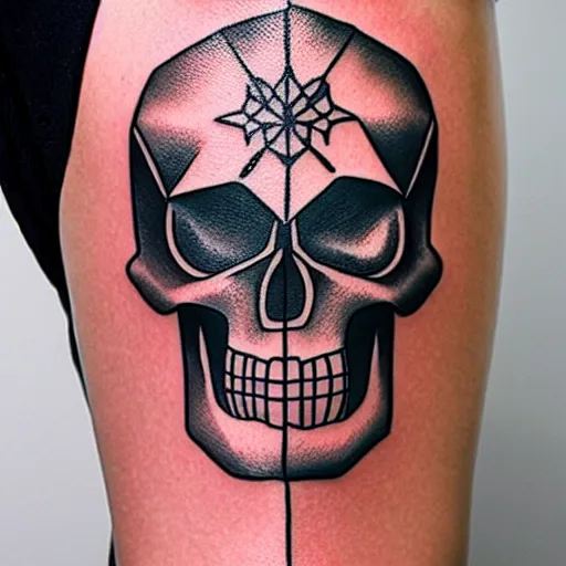 Image similar to tattoo design, stencil, tattoo stencil, traditional, a world famous tattoo of a geometric skull